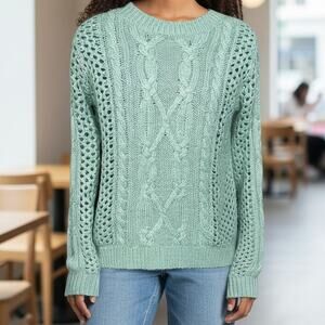 MM Couture Sage Green Cable Knit Open Weave Sweater Women’s M